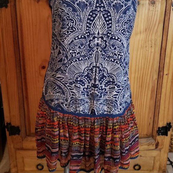 Sam Edelman Dress Size Small Paisley Flounce Hem Navy Blue - Picture 2 of 5